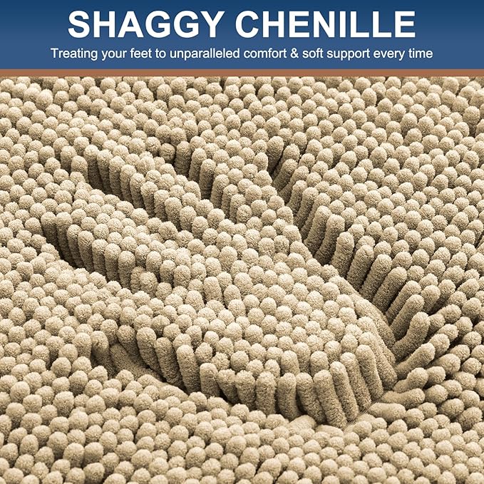 Smiry Luxury Chenille Round 24x24, Extra Soft and Absorbent Shaggy Bathroom Mat Rugs, Machine Washable, Non-Slip Plush Carpet for Tub, Shower, and Bath Room, Beige