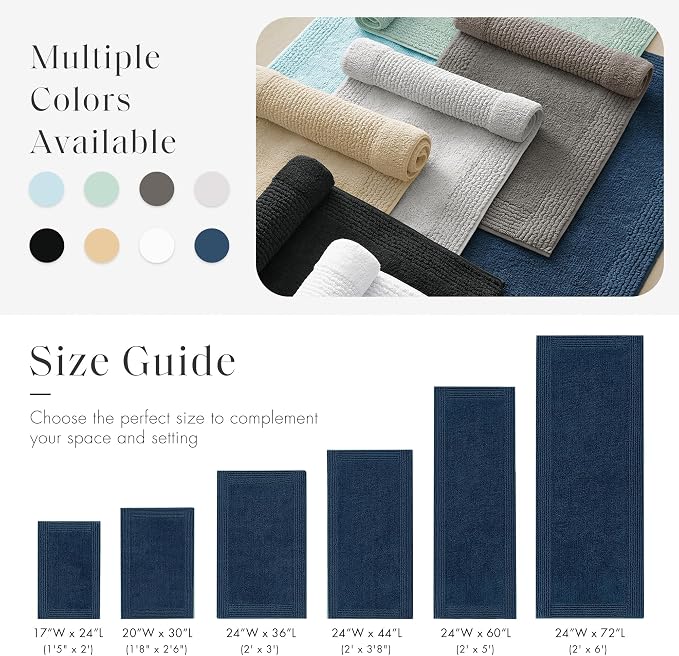 Madison Park Splendor Reversible 100% Cotton Tufted Bathroom Rug-3000 GSM Hotel Quality Luxurious Plush Medium Pile Bath Mat Absorbent, Quick Dry, Shower Room Décor, 24x60 Navy