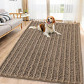 Smiry Dog Door Mat for Muddy Paws 71x46, Absorbent Dirt Trapper, Non-Slip Washable Chenille Entryway Rug for Inside Floor, Camel, Layered Pattern