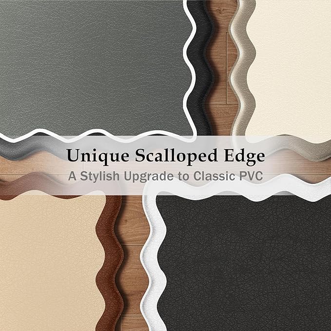 Arenarug Scalloped Black Gray Kitchen Mats Rugs Sets of 2 Cushioned Anti Fatigue Floor Mat Waterproof Kitchen Rugs Non Slip Foam Comfort Standing Mat for Sink Laundry, 17.3"x30"+17.3"x59"