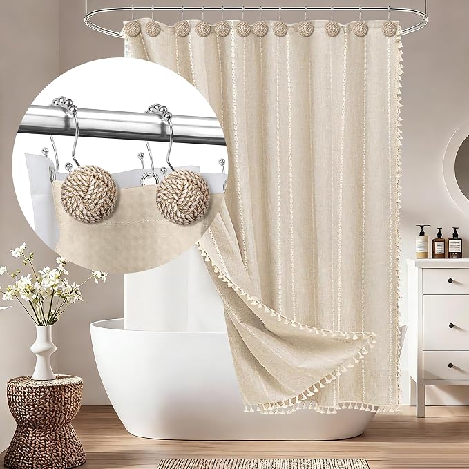 Sunlit Boho Knots Double Shower Curtain Hooks, Home Decorative Shower Curtain Rings for Bathroom, Seaside Nautical Shower Curtain Hangers Bathroom Accessories, Set of 12