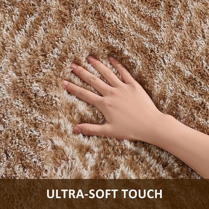 Ophanie 9x12 Brown and White Diamond Striped Rugs for Living Room,Large Fluffy Shag Fuzzy Plush Soft Carpets, Shaggy Rug for Bedroom, Carpet for Kids Boys Girls Dorm Nursery Home Decor Aesthetic