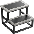 SZLHANJZ Step Stools for Kids Adults, Heavy Duty Stepping Stools Bed Steps for High Beds, Non-Slip Metal and Wooden 2 Steps Foot Stool for Bedside Kitchen, Round Corner, 500 Lbs Capacity, Gray Pattern