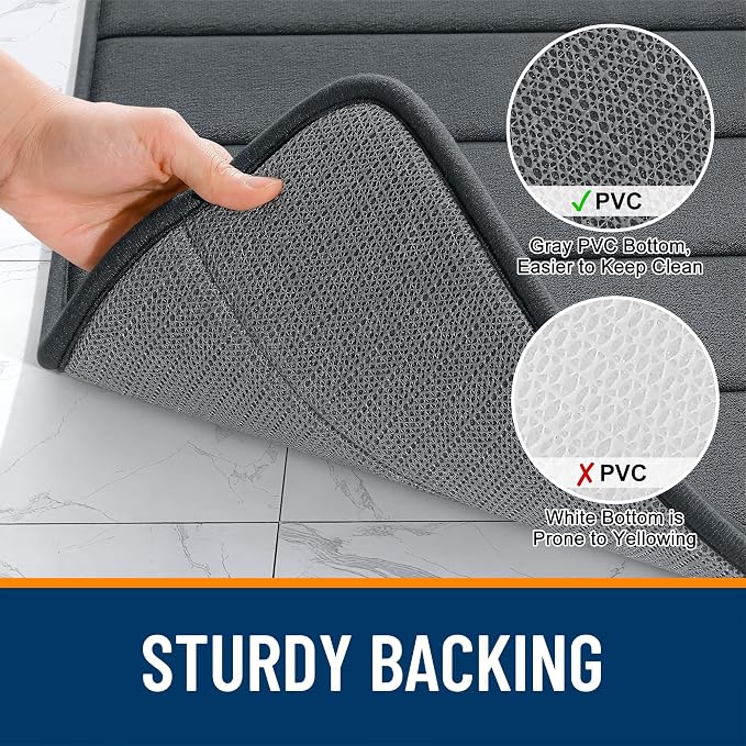 OLANLY Memory Foam Long Bathroom Rugs Runner 59x20, Super Soft Absorbent Bath Mat, Quick Dry, Machine Washable Shower Floor Rugs, Bathmat Carpet, Bathroom Home Decor Accessories, Dark Gray