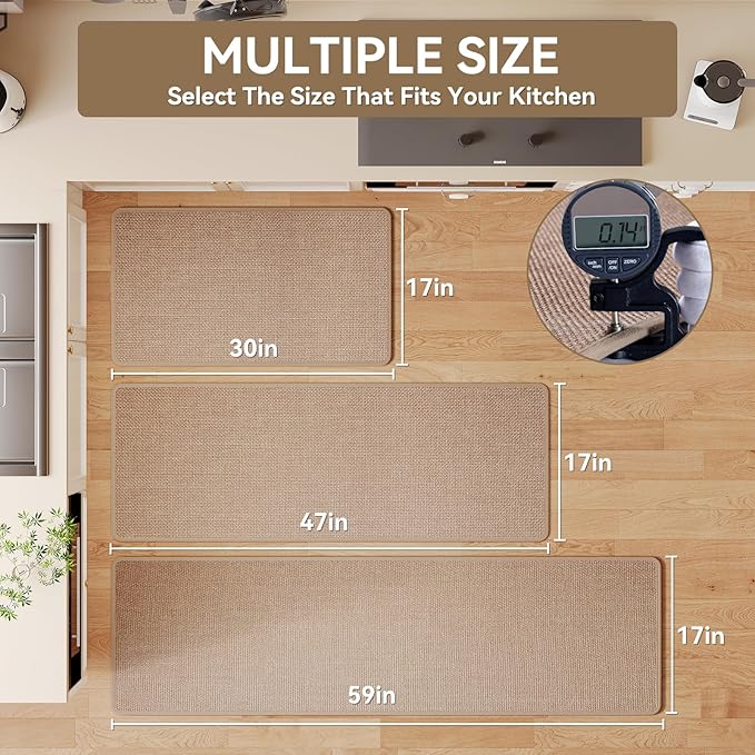 YDKGL Durable Non-Slip Kitchen Mats，Kitchen Mats in Front of Sink,Quick Drying Mat for Kitchen Counter, 17x59 Brown Water and Oil Absorbent Runner Rugs for Kitchen