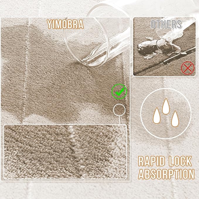 Yimobra Memory Foam Bath Mat Set 2 Piece - Super Soft Absorbent Quick Dry Bathroom Toilet Rugs, Machine Washable Non Slip Floor Carpet for Tub Shower & Single Sink (31.5x20 & 24x20, Beige)