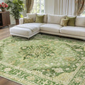 RELEANY Area Rugs 8'x10' Washable Non-Slip, Floral Vintage Distress Medallion Carpet for Living Room Bedroom Dining Room, Sage Green Yellow