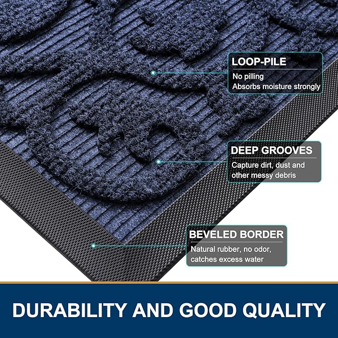 Smiry Welcome Door Mat Outside Entrance, Heavy Duty Trap Dirt and Moisture Easy Clean Low Profile Patio Porch Indoor Outdoor Front Doormat for Entry, 47x32 Inch, Navy Blue