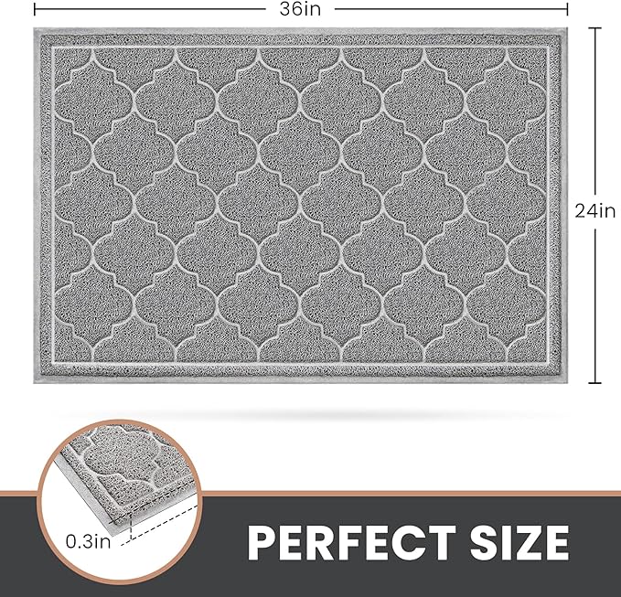 LuxStep Door Mat Large 24x36 Inch Indoor Outdoor Doormat, Non-Slip Low-Profile Design Floor Mat,Front Door Welcome Mat for Entryway,Patio,Garage, Light Grey