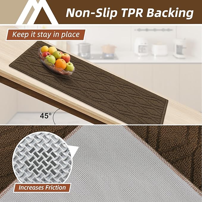 COSY HOMEER 60x24Inch/35X24Inch Kitchen Rugs Sets Non-Slip Washable Kitchen Mats for Floor Polypropylene Absorbent Kitchen Runner for Kitchen Sink Hallway Entryway(Brown)