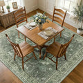 RELEANY Area Rugs Square 7ft Washable Non-Slip, Floral Vintage Distress Medallion Carpet for Living Room Bedroom Dining Room, Dark Green Gray