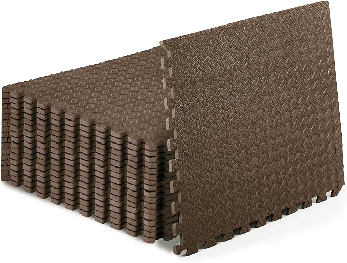 ProsourceFit Exercise Puzzle Mat 1/2-inch, EVA Interlocking Foam Floor Tiles for Home Gym, Workout Equipment, Kids Play Areas, Brown, 72 Sq Ft - 18 Tiles