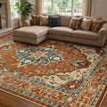 RELEANY Area Rugs 7'x9' Washable Non-Slip, Floral Vintage Distress Medallion Carpet for Living Room Bedroom Dining Room, Red Orange Blue Brown