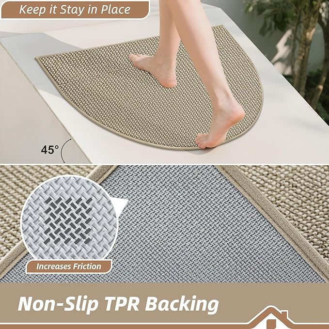 BEQHAUSE Dirt Trapper Door Mat 24" x 36" Half Circle Non-Slip Washable Doormats Entrance Rugs Absorbent Welcome Low Profile Floor Mats for Front Back Door and Entryway, Light Beige