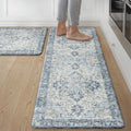 GENIMO Kitchen Mats for Floor 2PCs, Washable Anti Fatigue Mat for Cushioned, 17.3"x47"+17.3"x30", 0.4 inch, Waterproof Kitchen Rug, Non Slip Standing Mat for Home, Runner, Office, Laundry, Light Blue