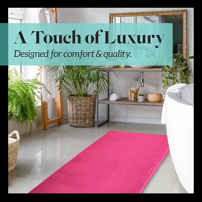 Memory Foam Bath Mat Non Slip Absorbent Super Cozy Velvet Bathroom Rug Carpet (20 inches X 32 inches, Fuschia)