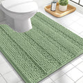 OLANLY Thick Toilet Rugs U-Shaped 24x20, Extra Soft Absorbent Chenille Striped Contour Bathroom Rugs for Toilet, Dry Quickly, Machine Washable, Non-Slip Bath Mat, Sage Green