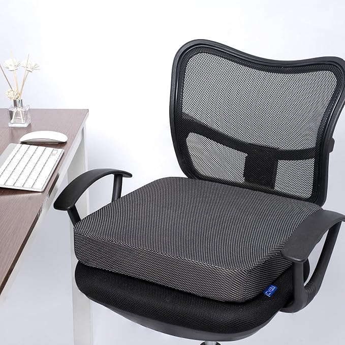 Ifoam Gel Infused Memory Foam Layer Wheelchair Cushion - Seat Cushion for Wheelchair-Office Chair, Kitchen Chair-Pressure Sore and Tailbone Pain Relief-High Dense Polyfoam Base (Black, 22×18×4 inch)
