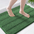 Grandaily Chenille Striped Bathroom Rugs 36x24, Extra Thick and Soft Absorbent Bath Mats, Rubber Backing, Plush Shaggy Shower Carpet, Machine Wash Dry, Bath Rug for Bathroom, Olive Green