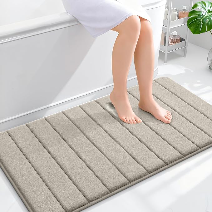 OLANLY Memory Foam Bath Mat 44x24, Super Soft Absorbent Bathroom Rugs, Quick Dry, Machine Washable Shower Floor Rugs, Bathmat Carpet, Bathroom Home Decor Accessories, Warm Taupe