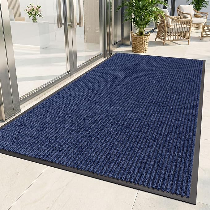Front Door Mat, 6' x 3' Commercial Floor Mat, Heavy Duty Welcome Mat, Rubber Backing Non Slip Doormat for Entryway, Blue