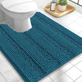 OLANLY Thick Toilet Rugs U-Shaped 24x20, Extra Soft Absorbent Chenille Striped Contour Bathroom Rugs for Toilet, Dry Quickly, Machine Washable, Non-Slip Bath Mat, Peacock Blue