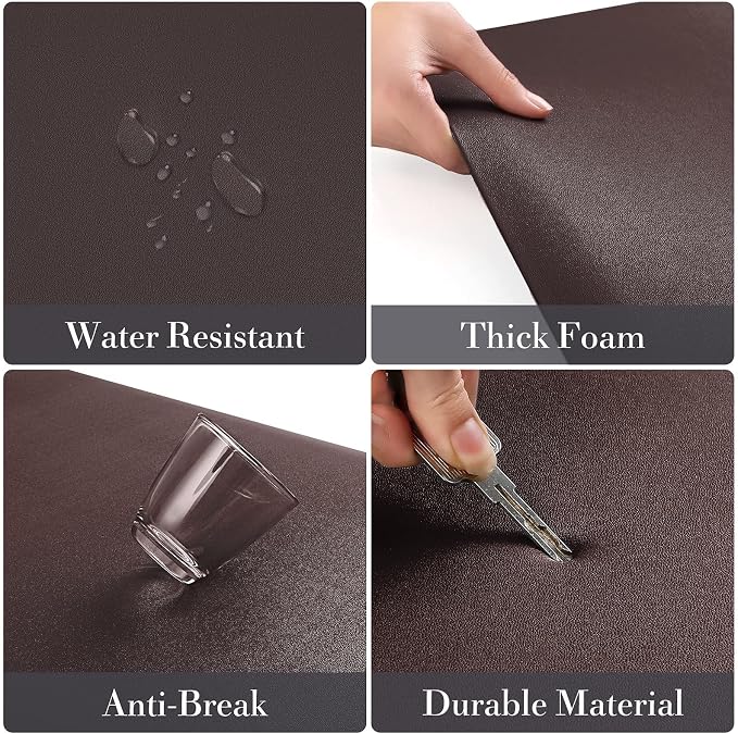HappyTrends 2 PCS Kitchen Mat Cushioned Anti-Fatigue Floor Mat, Heavy Duty Ergonomic Comfort Foam Standing Mat, 20"x30"+20"x60",Chocolate