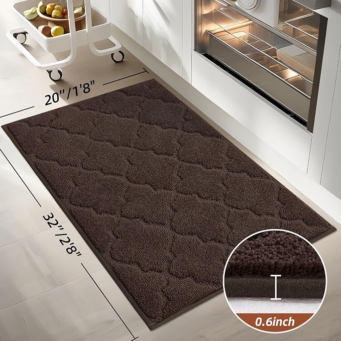 COSY HOMEER Kitchen Rugs 20" x 32" Washable Non Slip Kitchen Mats for Floor Absorbent Kitchen Carpet Soft Rugs for Kitchen,Sink Mat,Entrance,Area Rugs,Brown