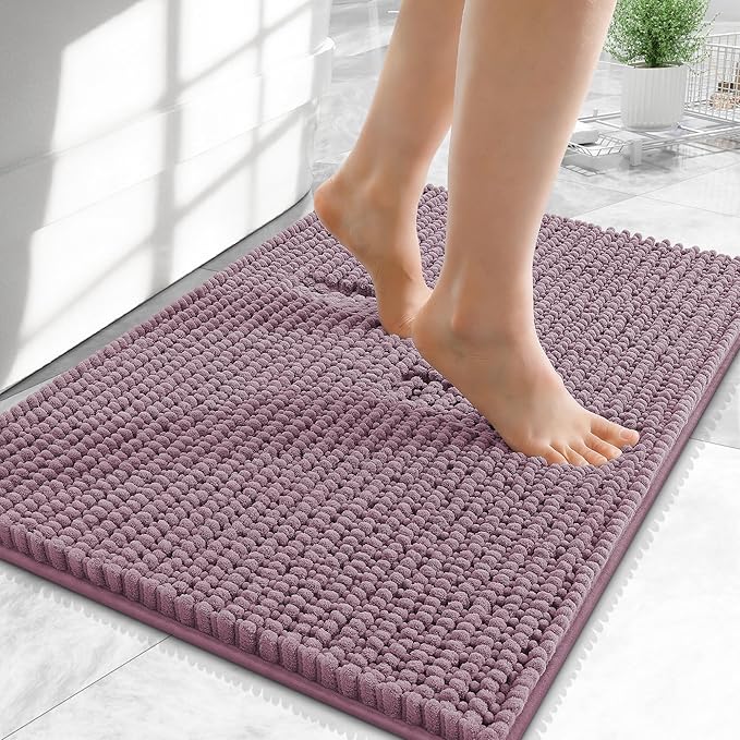 OLANLY Thick Small Bathroom Rugs 24x16, Extra Soft Absorbent Chenille Bath Rugs, Rubber Backing, Machine Wash Dry, Bath Mats for Bathroom Floor, Tub and Shower, Home Decor Accessories, Deep Plum