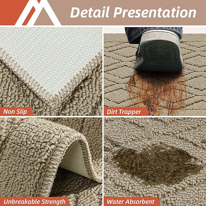 COSY HOMEER-Kitchen-Rugs-and-Mats 20"x48" Non Slip Kitchen Mats for Floor Absorbent Washable Kitchen Runner Standing Floor Mat for Sink Mat,Entry,Laundry,Polypropylene,Beige