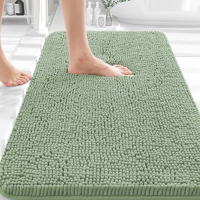 OLANLY Bathroom Rugs 35x24, Extra Soft Absorbent Chenille Bath Rugs, Rubber Backing Quick Dry, Machine Washable Bath Mats for Bathroom Floor, Tub and Shower, Home Decor Accessories, Sage Green