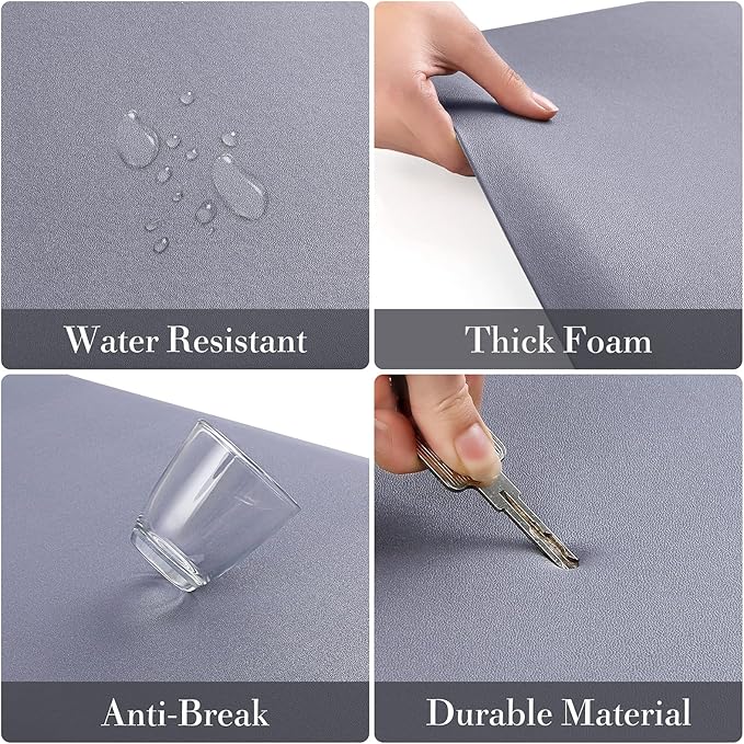 HappyTrends 2 PCS Kitchen Mat Cushioned Anti-Fatigue Floor Mat, Heavy Duty Ergonomic Comfort Foam Standing Mat, Waterproof Non-Slip Kitchen Rugs for Home, Office(17.3"x28"+17.3"x47",Grey)