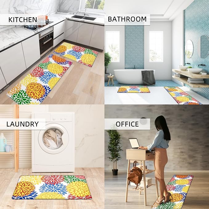 Kitchen Mats Set of 2 Cushioned Anti Fatigue Kitchen Rugs Non Slip Waterproof Kitchen Runner Memory Foam Floor Mat Comfort Standing Mat for Sink,Office,Laundry, Multi Color