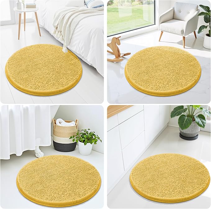 Smiry Luxury Chenille Round 24x24, Extra Soft and Absorbent Shaggy Bathroom Mat Rugs, Machine Washable, Non-Slip Plush Carpet for Tub, Shower, and Bath Room, Yellow