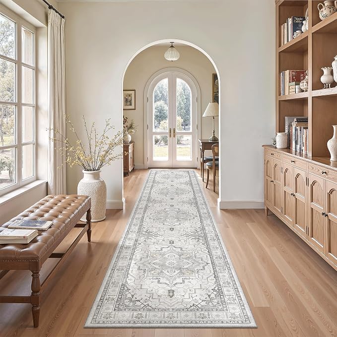Madane Runner Rugs for Hallway 2x10 Long Washable Non-Slip Hallway Runner Rug Low-Pile Stair Kitchen Runner Soft Throw Carpet for Entrance Living Dining Laundry Room (Grey, 2 x 10)