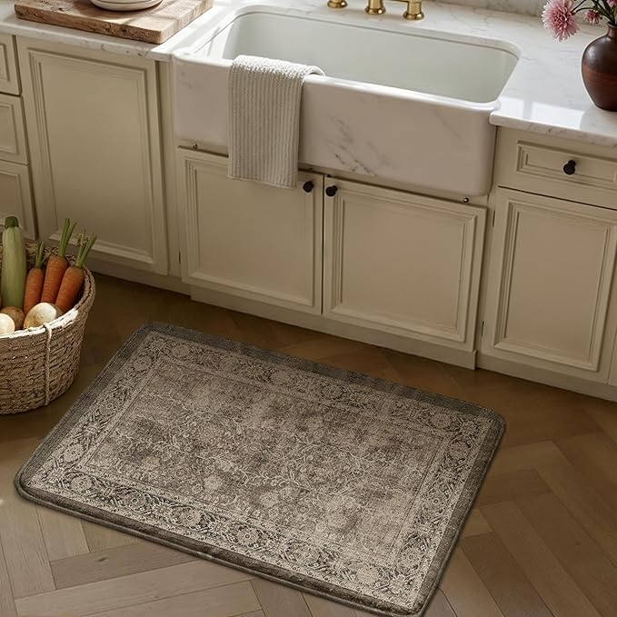 PureCozy Kitchen Mats for Floor Anti Fatigue Cushioned Brown Vintage Kitchen Mats Waterproof Non Slip Comfort Standing Distressed Rug for Sink Laundry Office Bathroom 17.3"x30"
