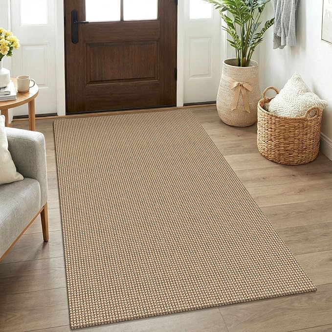 KOZYFLY Boho Rugs for Entryway 3x5 ft Washable Area Rug Non Slip Rubber Backed Entry Rug Woven Indoor Door Mat Cotton Kitchen Rugs Floor Carpet for Entryway, Foyer, Backdoor, Orange Beige/Tan/Brown