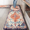 KIMODE Anti Fatigue Kitchen Mat, Boho Distressed Kitchen Rugs Sets of 2, Kitchen Floor Mats Non Slip Cushioned, Waterproof Standing Mat for Laundry, Office, Sink, Desk, Orange/Purple