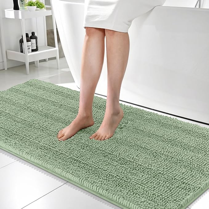 OLANLY Thick Bathroom Runner Rugs 59x24, Absorbent Chenille Striped Bath Rugs, Rubber Backing, Machine Wash, Extra Long Bath Mats for Bathroom Floor, Tub and Shower, Home Decor Accessories, Sage Green