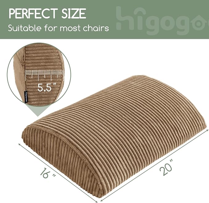 Lumbar Support Pillow for Recliner Chair/Accent Chair/Couch, Extra Large Memory Foam Back Support Cushion for Elderly, Recliner Cushions for Back Rest, Pain Relief, Reading, Washable Cover, Coffee