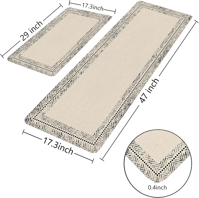 Black Vintage Boho Elegance Frame Kitchen Rug Sets [2 PCs], Anti-Fatigue, Waterproof Non-Slip Kitchen Mats Heavy Duty Comfort Foam Rug for Kitchen, Floor, Laundry,17"x29"+17"x47"