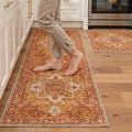 GENIMO Kitchen Rug Sets of 2, Non-Slip Washable Low-Pile Kitchen Mats for Floor, Waterproof Kitchen Runner Rug, for Hallway, Laundry, Sink, Entryway, Bathroom, 20"x32"+20"x48", Orange