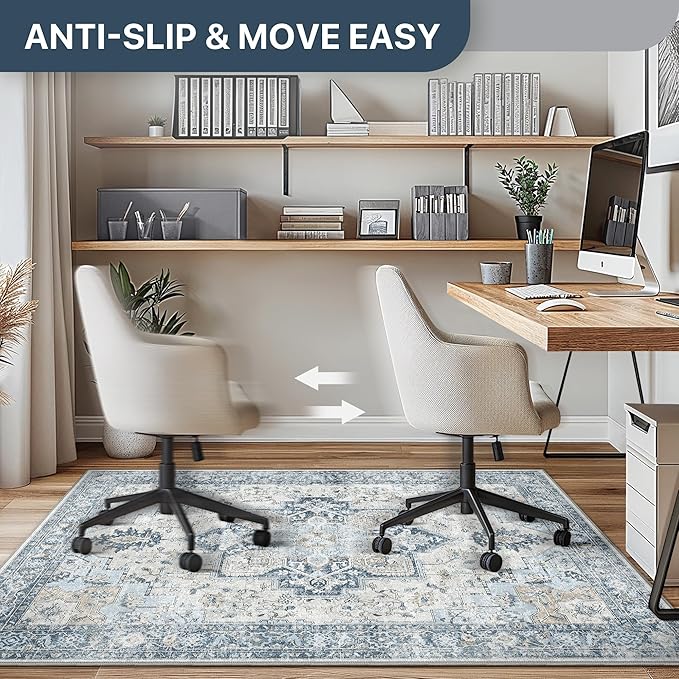 48"x60" Office Chair Mat for Hardwood Tile Floor, Under Desk Carpet Protector for Rolling Computer Chair Mat, Machine Washable Area Rug, Anti-Slip 1/5" Thick Low Pile Thin Vinyl Floor Mat, Blue