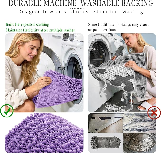 Yimobra Bathroom Rugs Non Slip Washable - Ultra Soft Absorbent Chenille Bath Mat, Quick Dry Shaggy Floor Carpet for Tub Shower, Lavender Home Decor Accessories, 24x17 Inch
