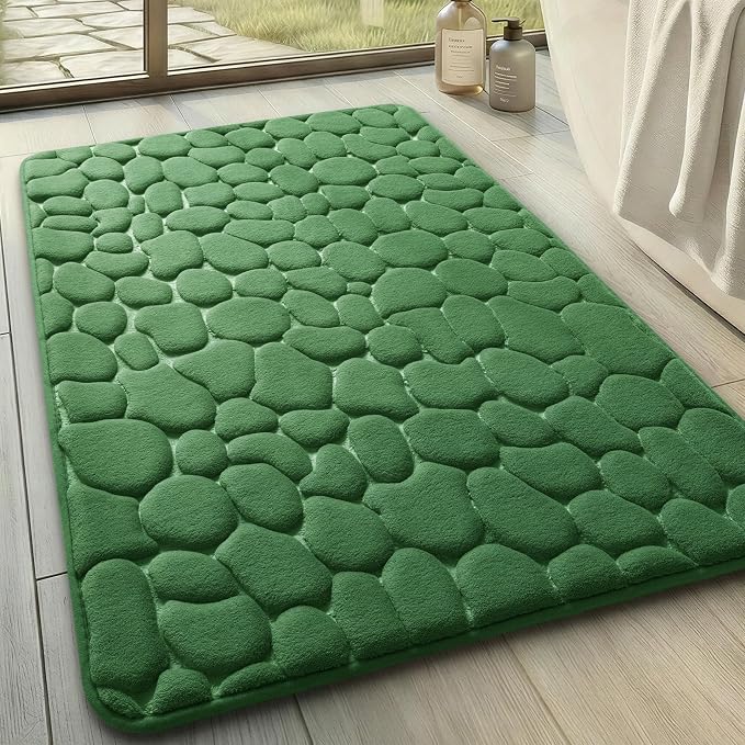 YIHOUSE Memory Foam Bath Mat Cobblestone Bathroom Rugs Super Water Absorbent Bath Mats for Bathroom Machine Washable Bath Rugs(20 x 32,Green)