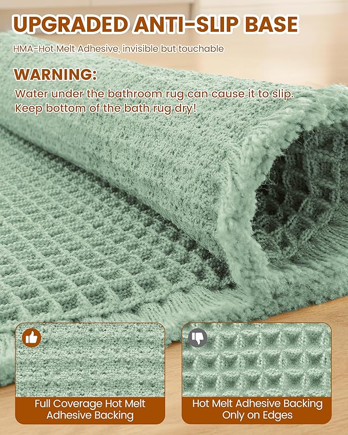 Smiry Waffle Bath Mat 36x24, Extra Soft Absorbent Bathroom Rugs, Non Slip Machine Washable Quick Dry Bath Rugs for Bathroom Floor, Tub, Shower, Home Decor Accessories, Sage Green