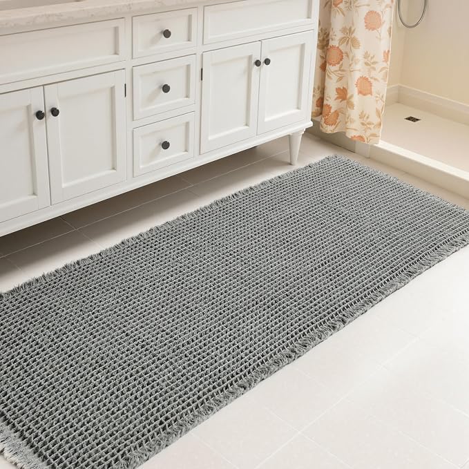 SUBRTEX Waffle Braided Bath Mat, 24" x 60" Soft Waffle Bath Rugs, Absorbent Non Slip Bathrooom Mats, Machine Washable Area Rug for Bathroom, Quick Dry, Gray