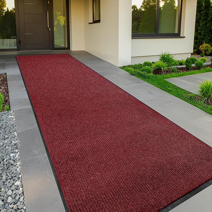 MaxMat® Oversized Rubber Door Mat - Heavy Duty, Waterproof, Low-Profile, Easy to Clean, Commercial Floor Mat (4 x 16 Feet, red, MXM-RIB0316BK)