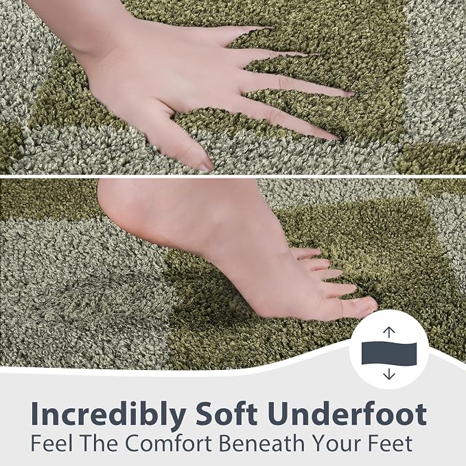 anllugs Bathroom Rugs 24" x 36", Non-Slip Extra Soft Absorbent Bath Rugs, Machine Washable Quick Dry Bath Mats for Bathroom Floor, Shower, Bathtub and Sink, Checkered Budding Green & Sage Green