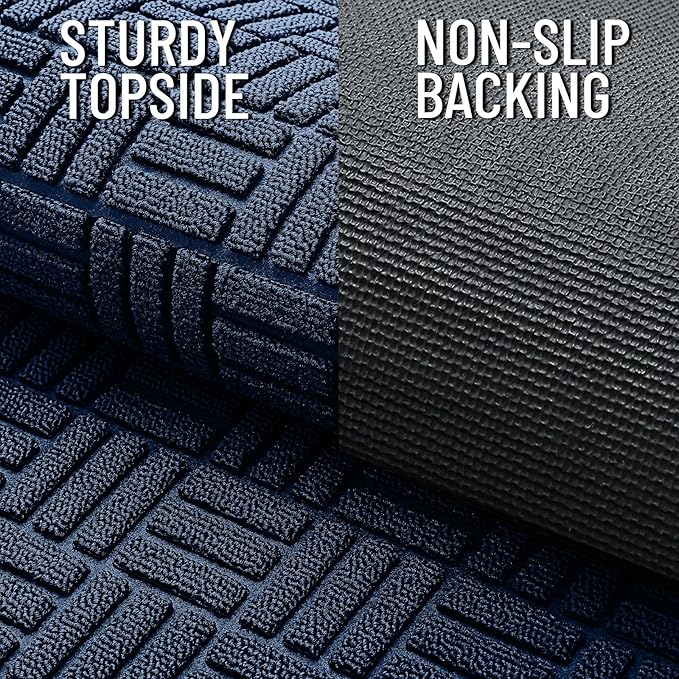OLANLY Front Door Mat Outside Entrance 47x17, Absorbent, Heavy Duty Sturdy Natural Rubber Doormat Indoor Outdoor, Non-Slip, Stain and Fade Resistant, Low Profile Floor Mat for Entryway, Navy Blue